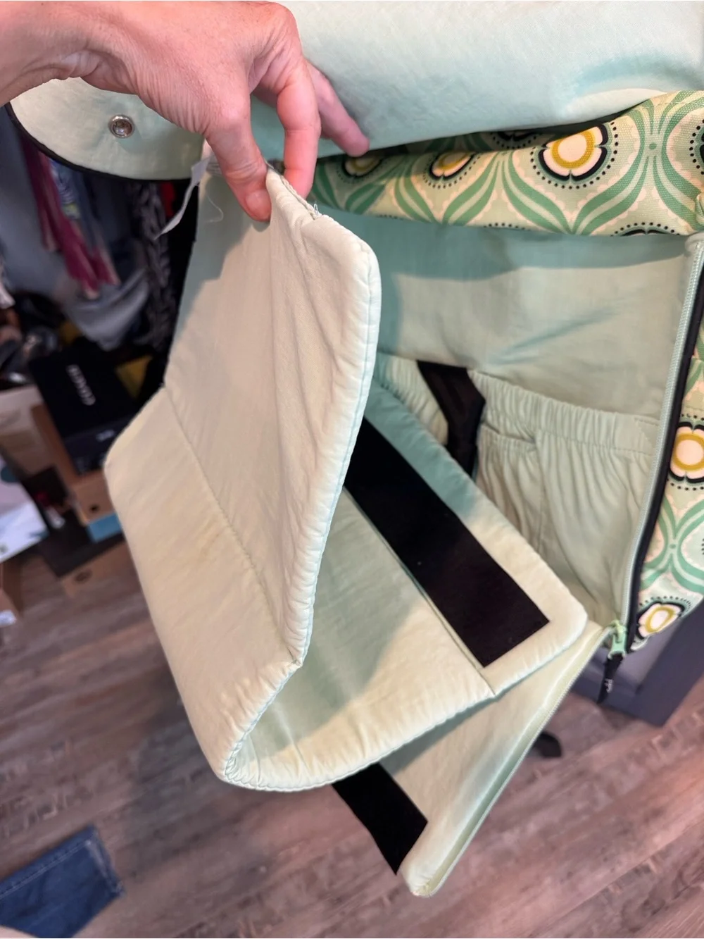 Petunia Pickle Bottom Mint Green and Yellow Patterned Diaper Bag